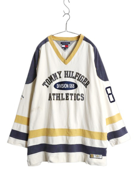 90s トミーヒルフィガー 長袖 ホッケー ジャージ メンズ XL / オールド 当時物 7分丈 コットン ヘビーウェイト ナンバリング 大きいサイズ拍卖