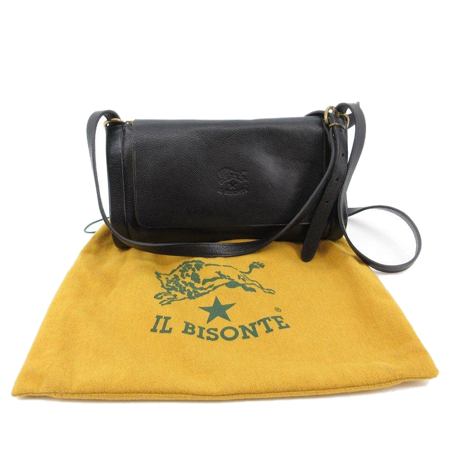 送料無料 イルビゾンテ IL BISONTE ショルダーバッグ レザー 伊製 イタリア製 黒 ブラック系 レディース拍卖