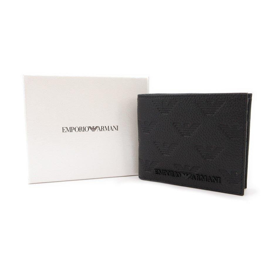 送料無料 超美品 エンポリオアルマーニ EMPORIO ARMANI 財布 二つ折り レザー 黒 ブラック系 メンズ拍卖