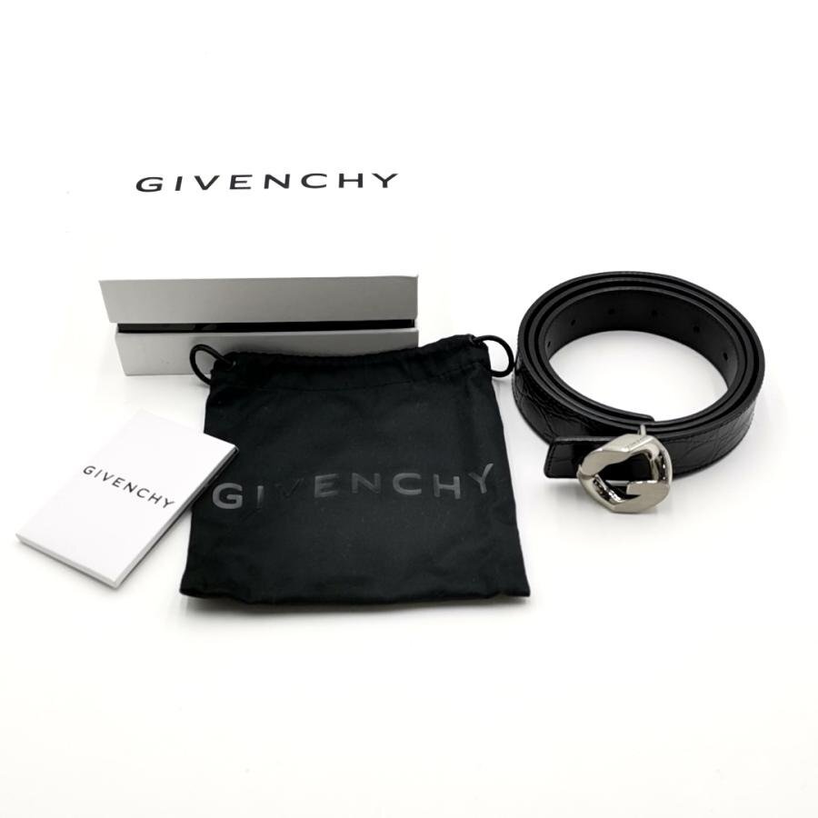 送料無料 美品 ジバンシィ GIVENCHY ベルト レザー 本革 牛革 クロコ型押し 伊製 イタリア製 黒 ブラック系 メンズ拍卖