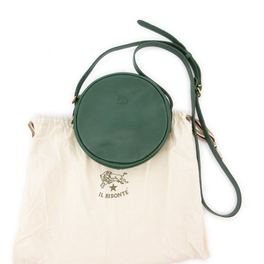 送料無料 美品 イルビゾンテ IL BISONTE ショルダーバッグ ポシェット レザー 伊製 イタリア製 グリーン系 レディース拍卖