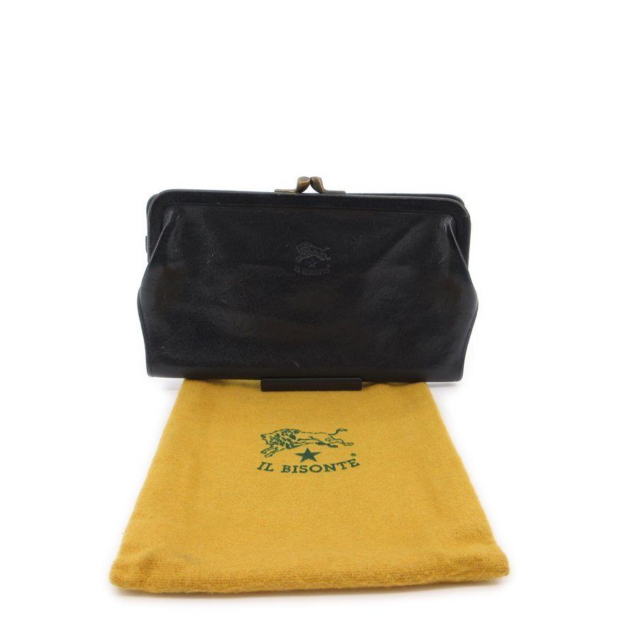 送料無料 イルビゾンテ IL BISONTE 長財布 財布 二つ折り レザー がま口 伊製 イタリア製 黒 ブラック系 メンズ拍卖