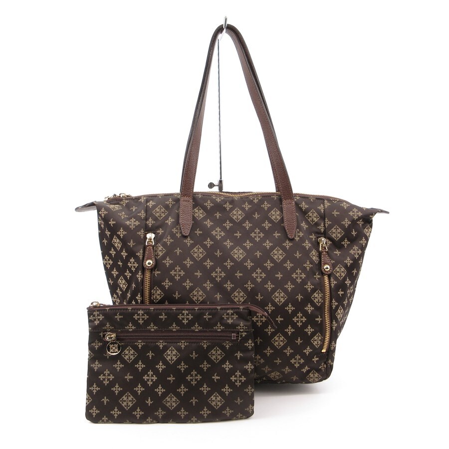 送料無料 超美品 ラシット russet トートバッグ ハンドバッグ ナイロン レザー ポーチ付き 茶 ブラウン系 レディース拍卖