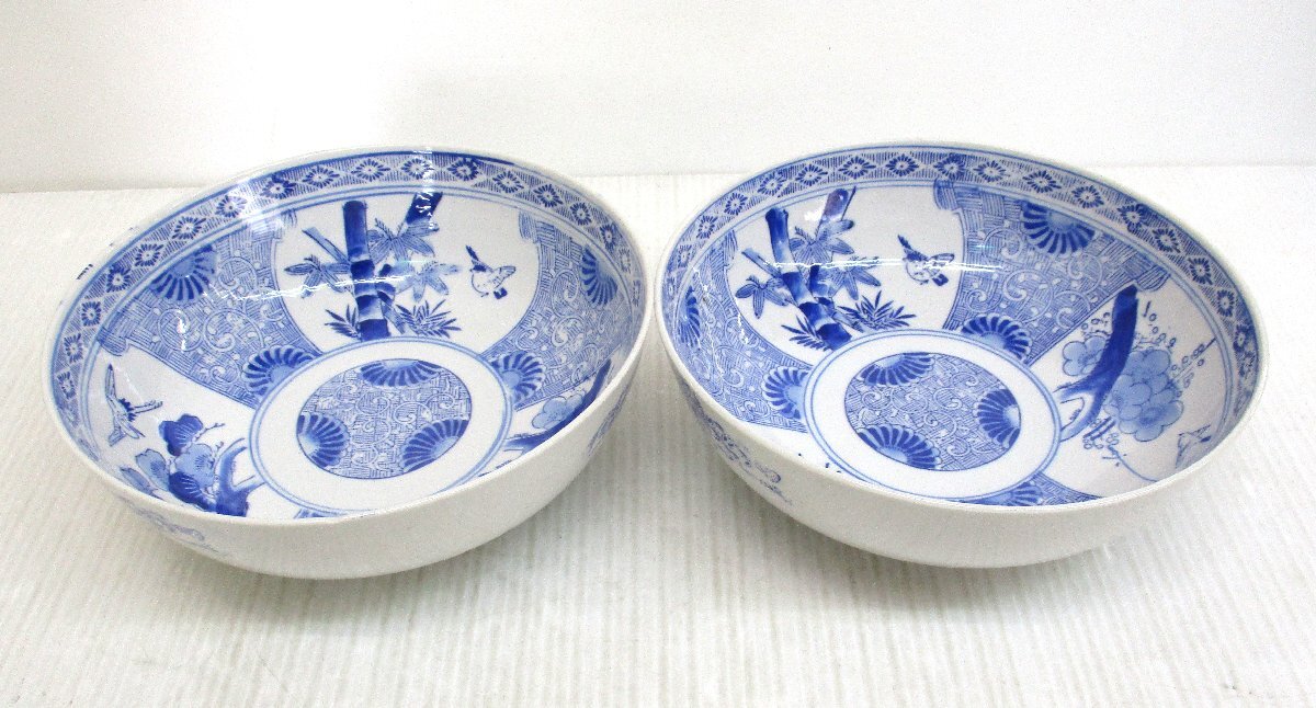 ★ 100730 染付 松竹梅 印判手 七寸鉢 2個揃え 直径21x高さ7.8cm 中古 ★拍卖