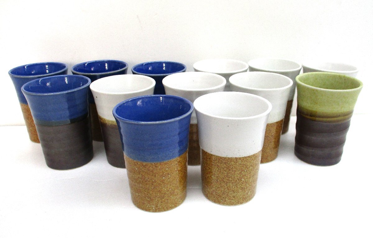 ★ 100747 陶器 ミニグラス 湯呑 13個 直径6.5x高さ8.5cm キズヨゴレ有 中古 ★拍卖