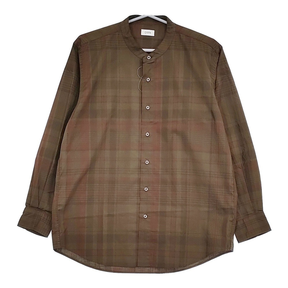 CIOTA 新品 Band Collar Shirt サイズ3 SHLM-109-DMDCH 定価29700円 バンドカラー チェック 長袖シャツ ブラウン シオタ 5-0603M 262738拍卖