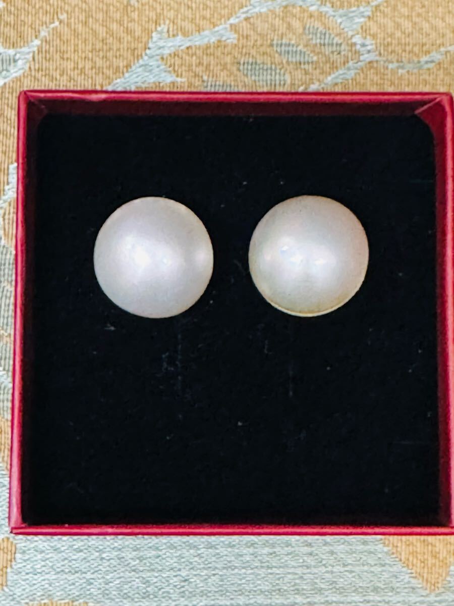 美品☆大粒17mm マベパール SV ピアス 海水 ホワイト真珠 美しい本物の輝き☆拍卖