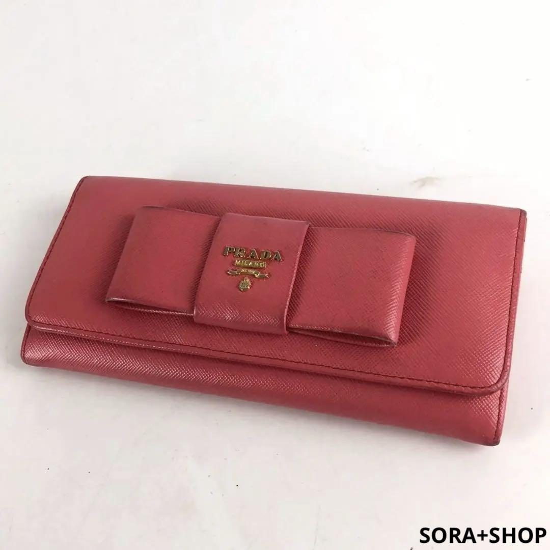 PRADA プラダ 長財布 ピンク 小物 レディース ブランド かわいい リボン 送料無料 おしゃれ拍卖