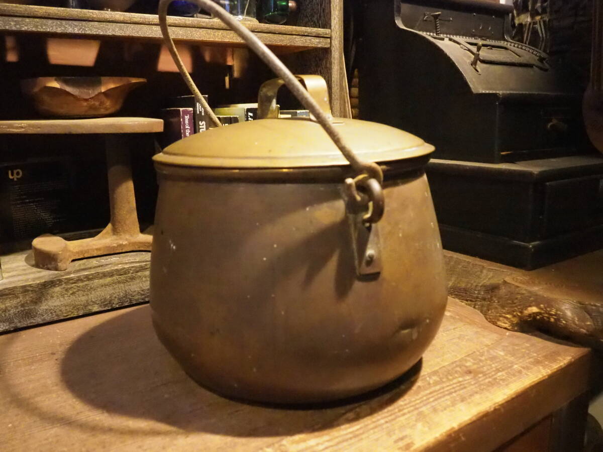 【フランス蚤の市銅製蓋付鍋】1930S古道具アンティーク骨董インテリアフライパン調理器具パエリヤフレンチカフェキッチンインダストリアル拍卖