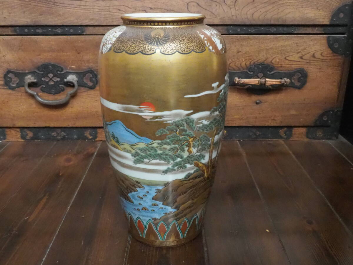 【榮山作九谷白磁色絵花瓶】古美術手描き陶製焼き物割烹庭園床の間古民家茶室古道具花入れ花器アンティークインテリア骨董古民具拍卖