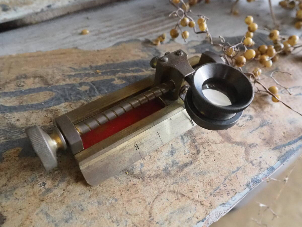 【真鍮製スライド式ルーペ】レンズ昭和レトロメジャーものさし古道具アンティーク骨董インテリア虫眼鏡インダストリアル拍卖