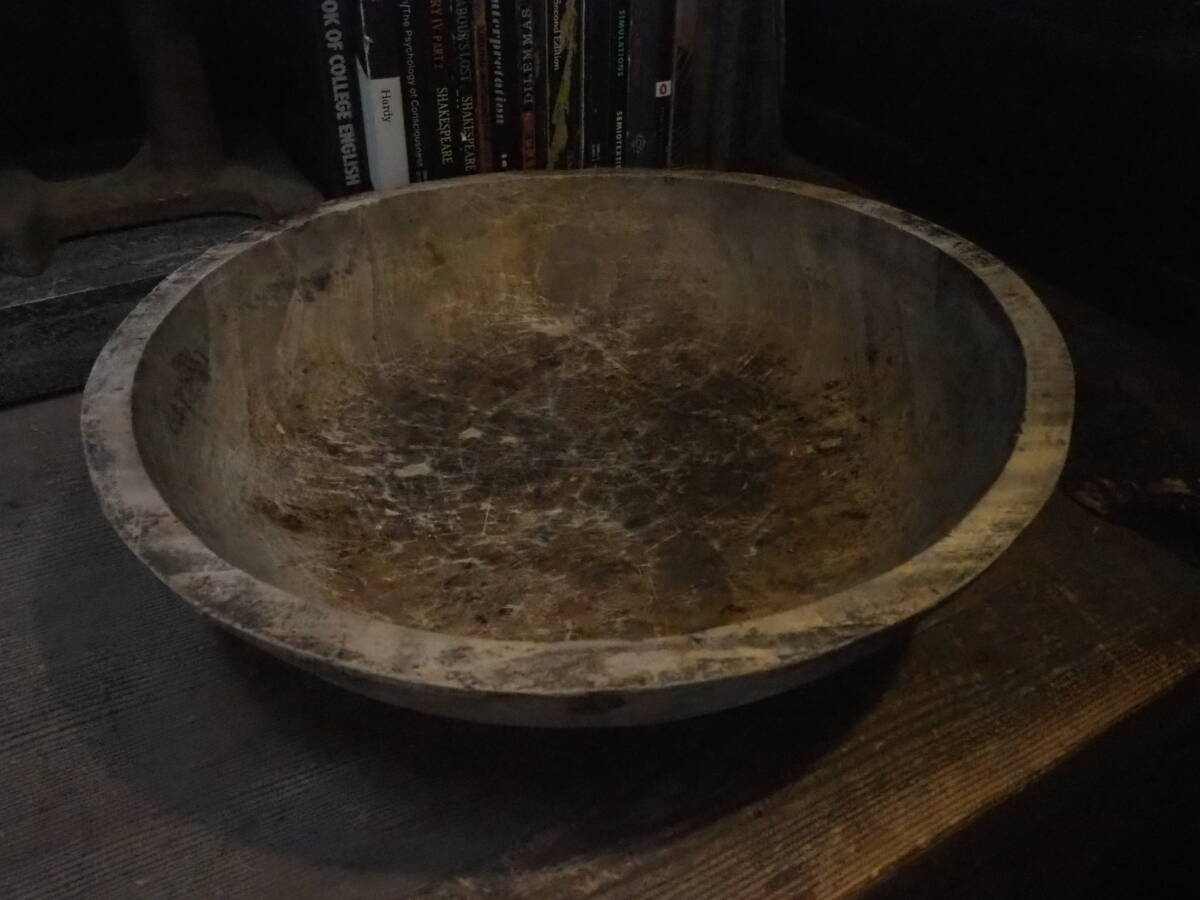 【無垢こね鉢40㎝】骨董ガーデニング蕎麦打ち花器花入れ古道具アンティーク木製インテリア古民具杵臼ドライフラワー観葉植物拍卖