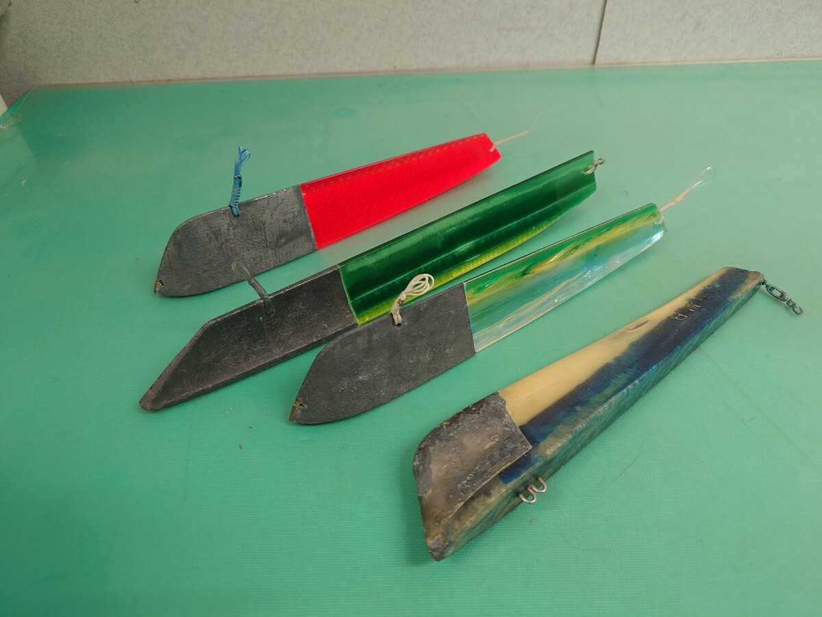 ● F 三角バケ マスタナ 150流星B 実用願意匠願 ブルー グリーン 赤 4点 608g/550g/792g/781g 船釣り シャクリ サクラマス ヒラメ 中古③拍卖