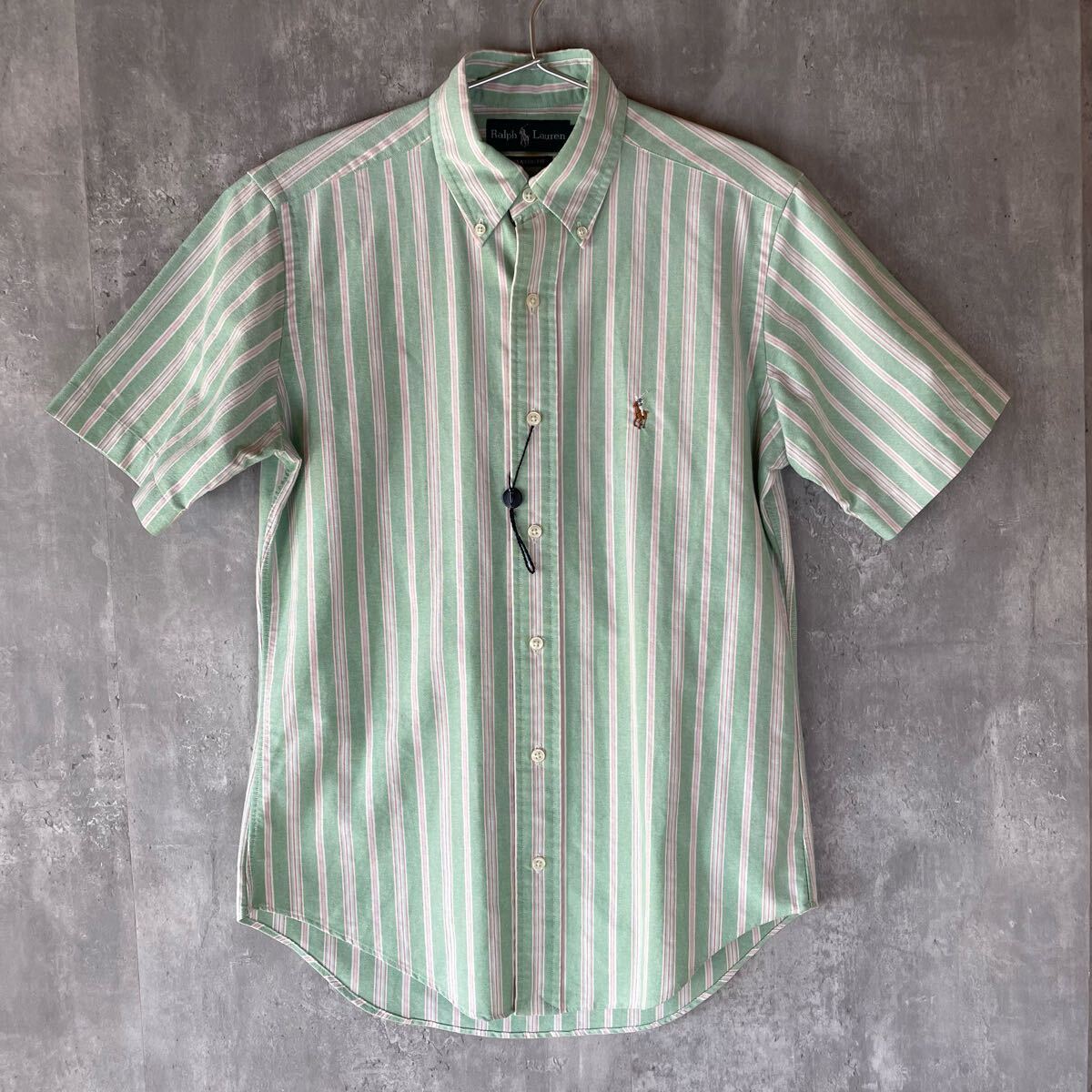 【美品】Ralph Laurenラルフローレン Mサイズ相当 クラシックフィット 半袖シャツ ボタンダウン ストライプ 未使用 試着程度 90's拍卖
