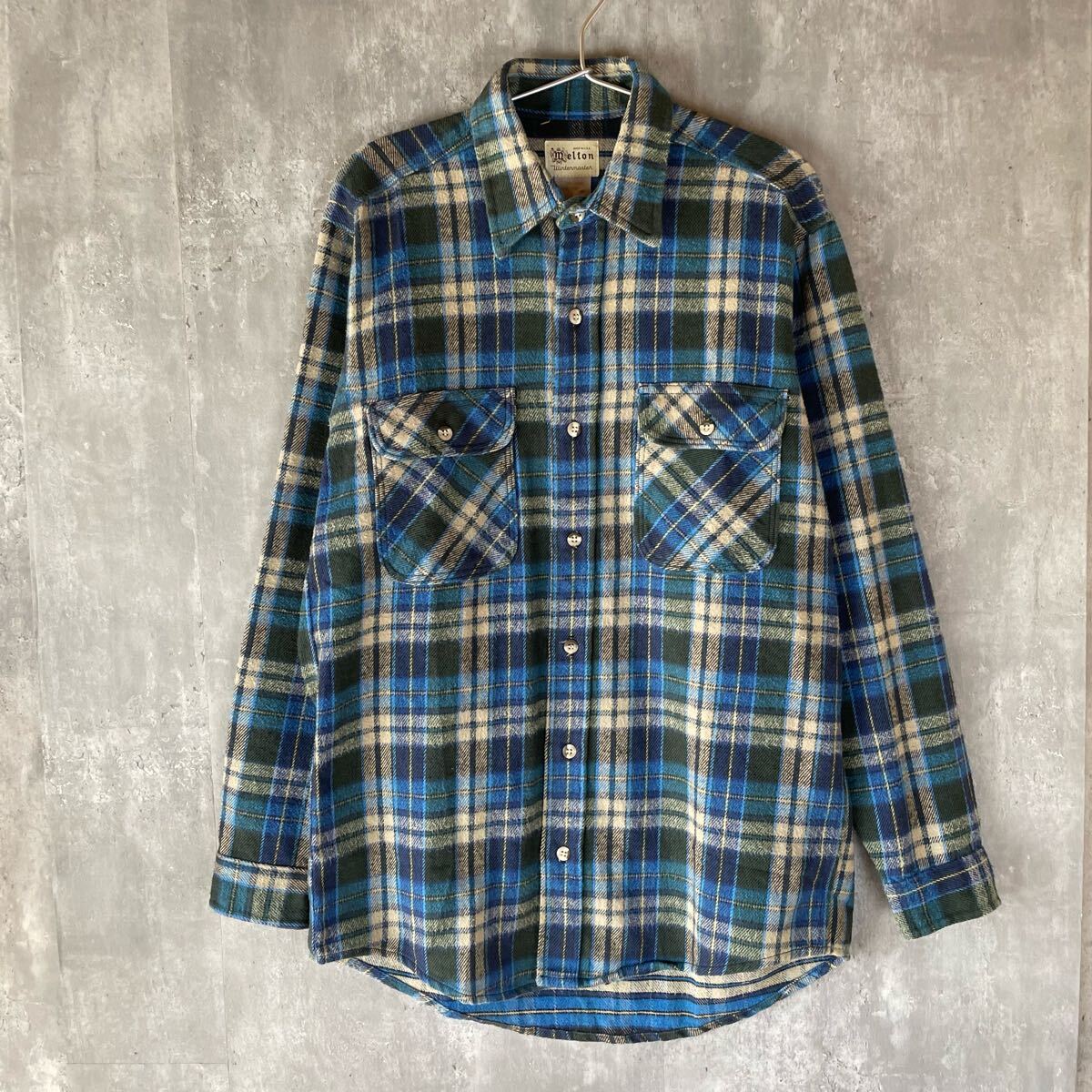 【USA製】Melton 80's ヘビーネルシャツ L相当 メルトン M 長袖シャツ チェック柄 古着 アメカジ アメリカ製 ビンテージ拍卖