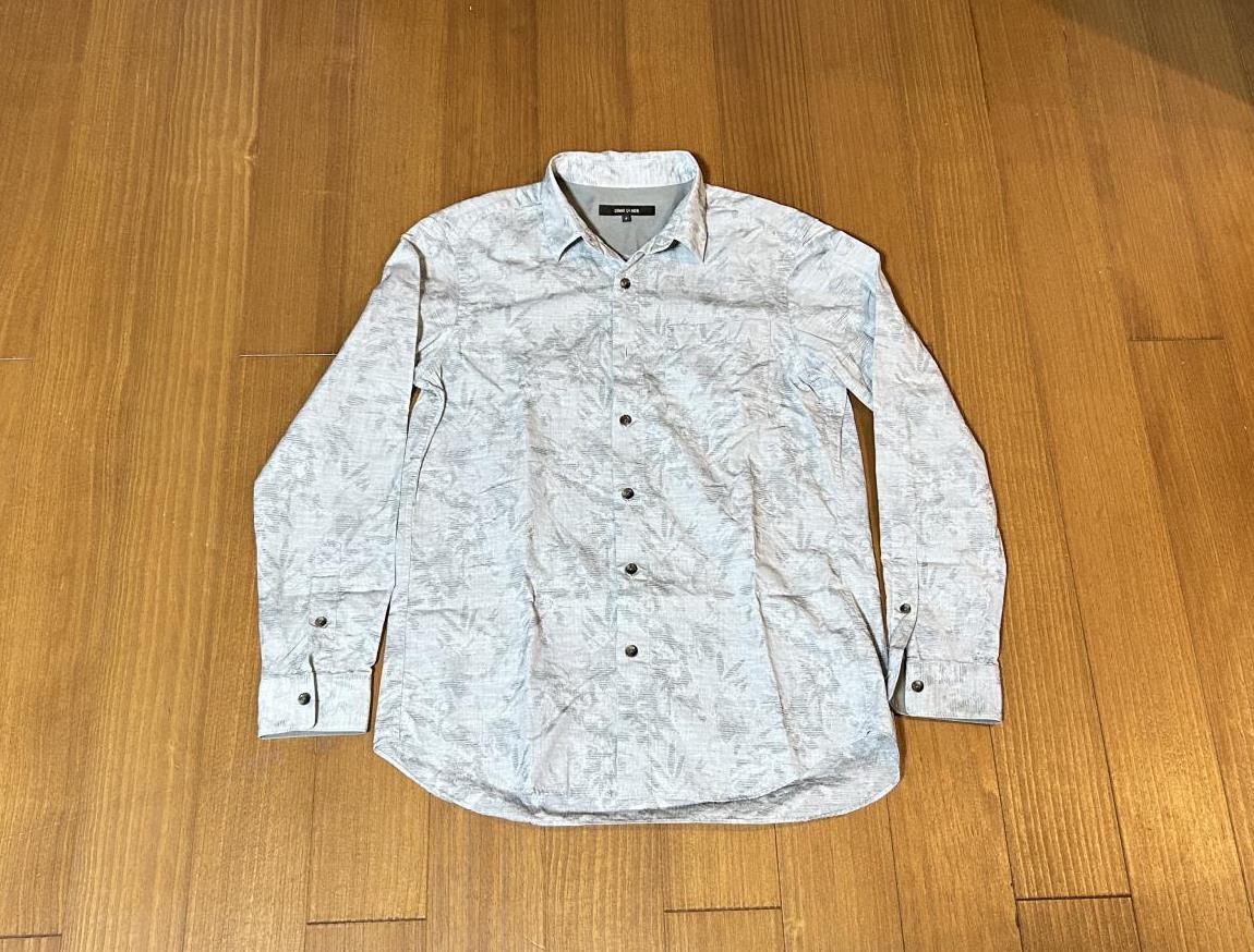 新品 コムサメン ボタニカル柄 長袖シャツ Sサイズ ライトグレー拍卖