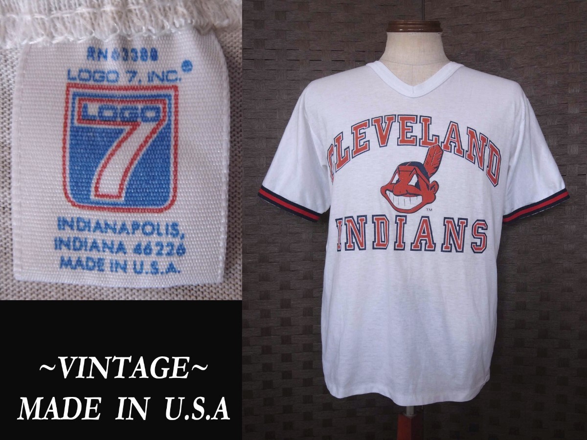 ビンテージ Logo 7 クリーブランド indians インディアンス USAアメリカ製 MLBプリントT メジャーリーグ VINTAGE マッコイズ RRL モデル拍卖