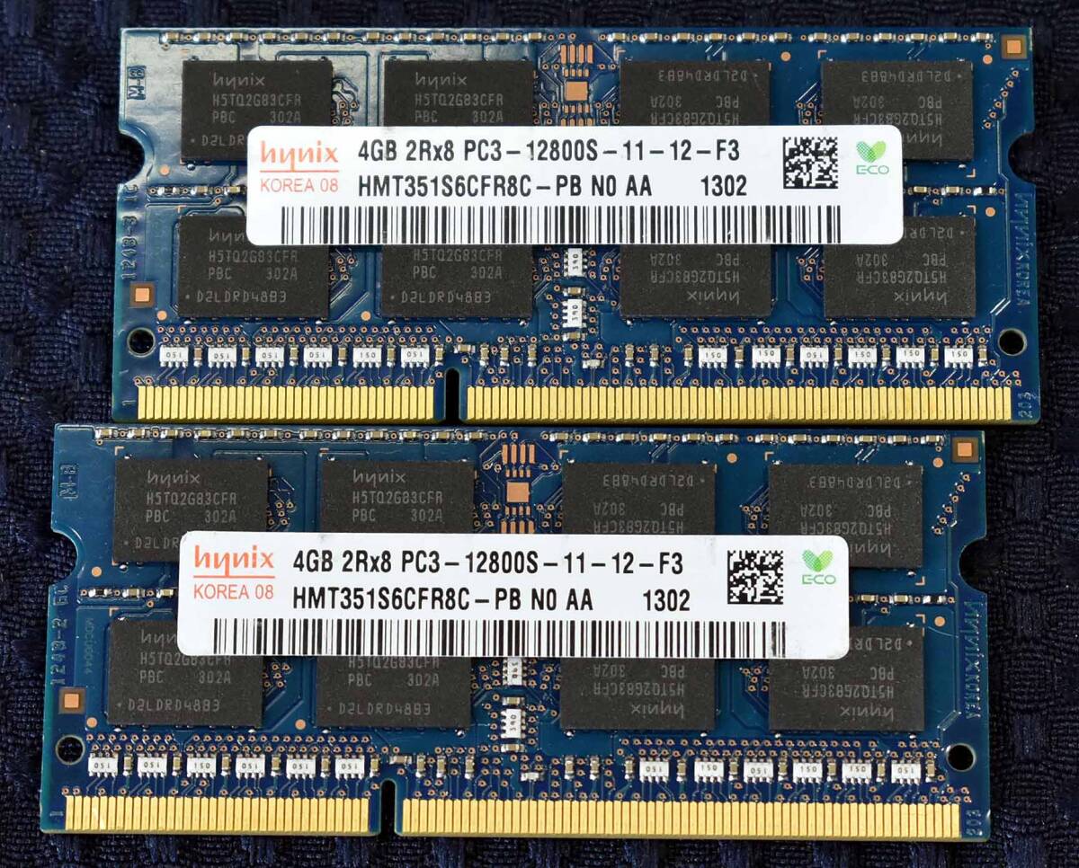 4GB 2枚組 (合計:8GB) PC3-12800S-11-12-F3 S.O.DIMM ノートPC用メモリ 2Rx8 16chip SKhynix (管:KMN0038 x 4s拍卖