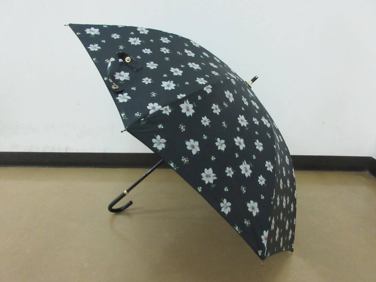 ( せ-A4-8137 )日傘 長傘 ブラック 黒 花柄 ホワイト 白 おしゃれ かわいい 全長約65cm 半径約44cm 中古拍卖