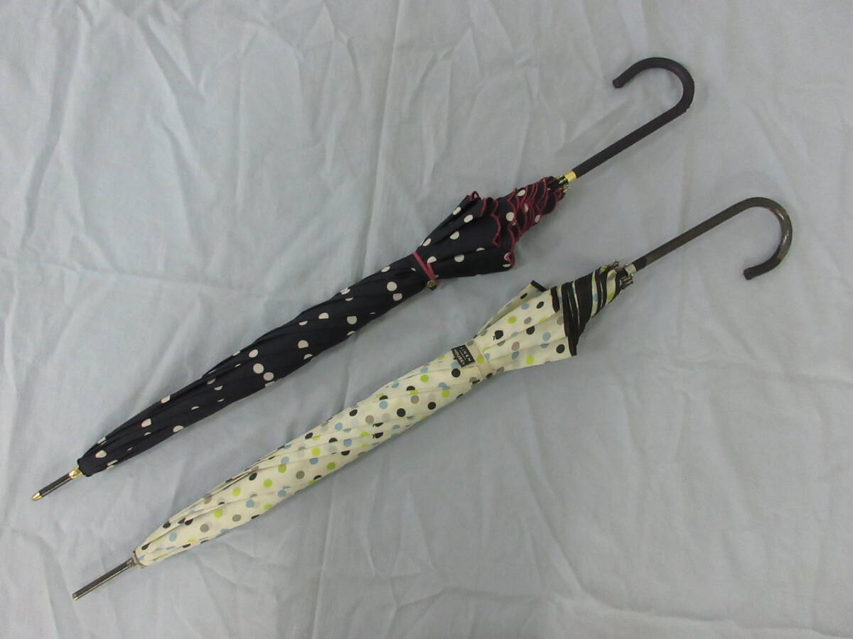 ( せ-A1-8118 )雨傘 Wpc. LINE HOUSE 手開き式 ジャンプ式 長傘 2本 まとめ売り セット ホワイト 白 りんご ネイビー 水玉 中古拍卖