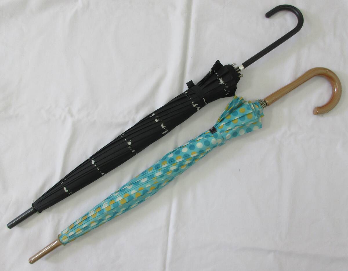 ( せ-A1-8123 )雨傘 amusant sous la pluie ウォーターフロント 手開き式 ジャンプ式 長傘 2本 まとめ売り セット 16本骨傘 中古拍卖