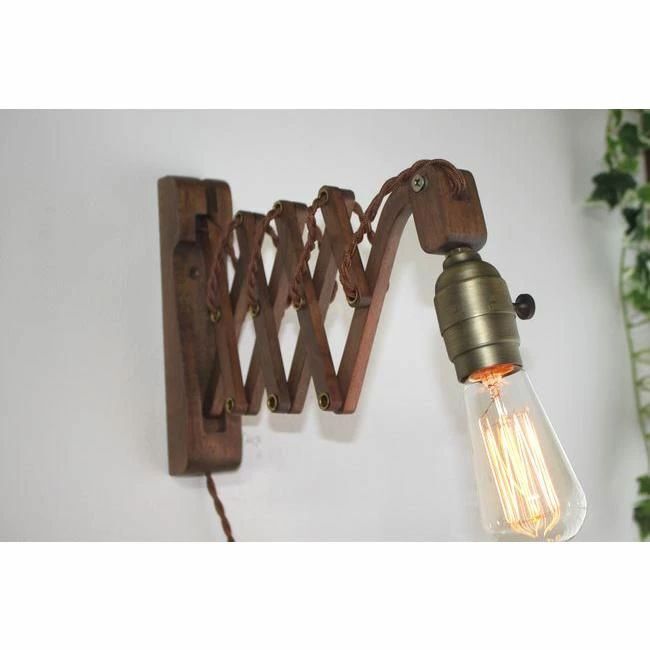 大特価☆ウッドシザーランプ ブラウン ブラケットライト E26口金/壁用照明ウォールランプ木製ライト アンティーク レトロ 男前拍卖
