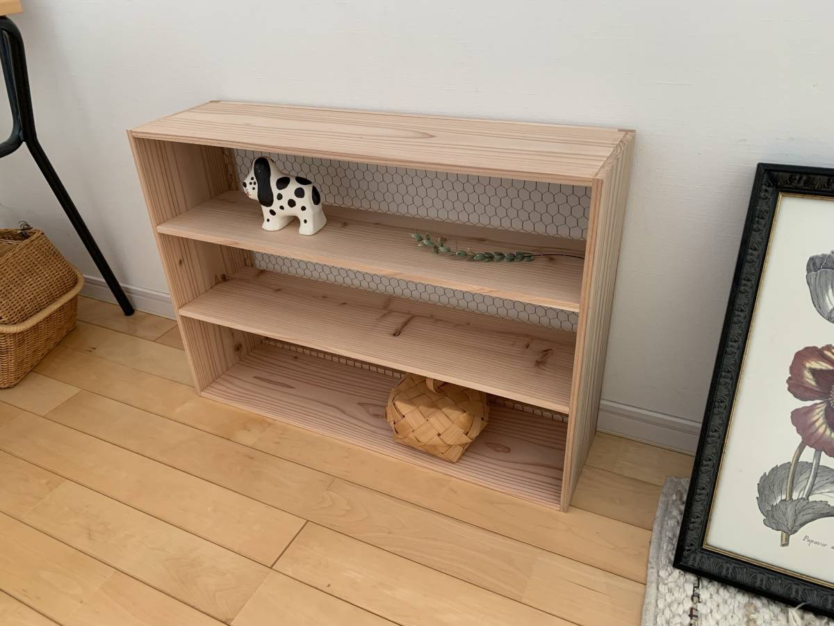 ★サイズ変更可能★背面チキンネット木製3段飾り棚②ナチュラル★シェルフ オーダー可能 オーダー可 サイズ変更可拍卖