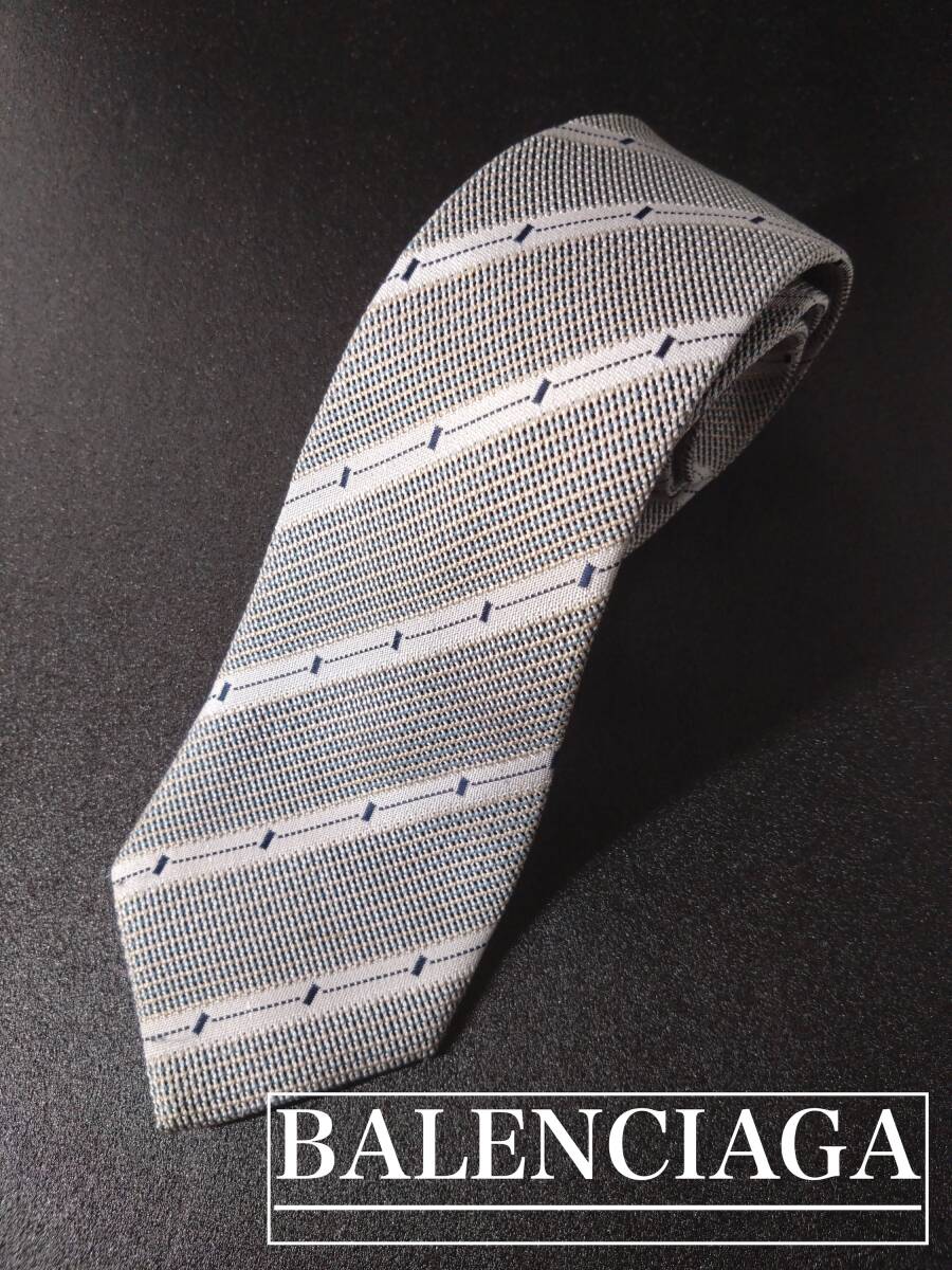 BALENCIAGA ネクタイ 100% 絹 シルク 柄 グレー 系 バレンシアガ 松坂屋 GRAVAT拍卖