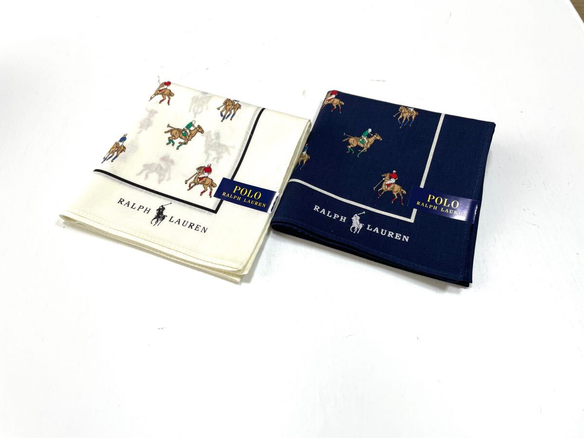 C 新品 ラルフローレン ハンカチ 2枚 ポニー総柄 総馬柄拍卖