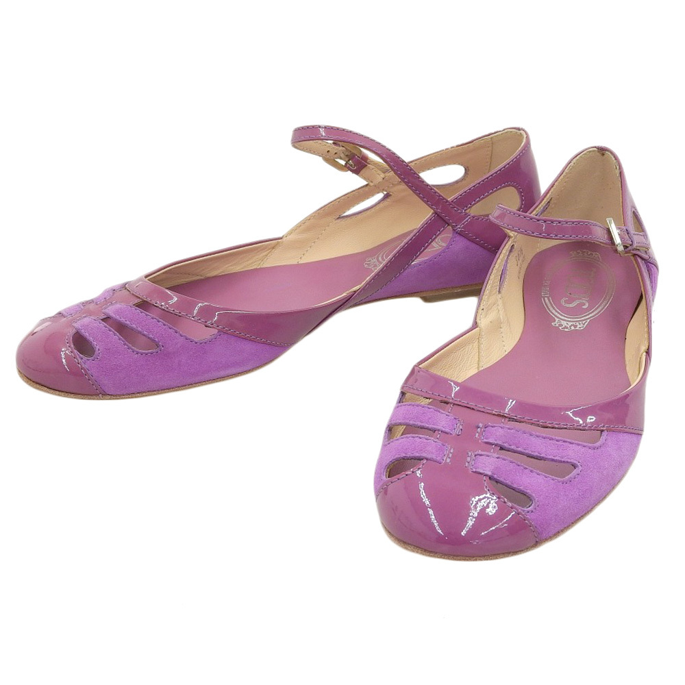 未使用 トッズ TOD’S 現行シルバータグ パテント×スエードレザー フラット シューズ パンプス 36.5 23-23.5cm拍卖