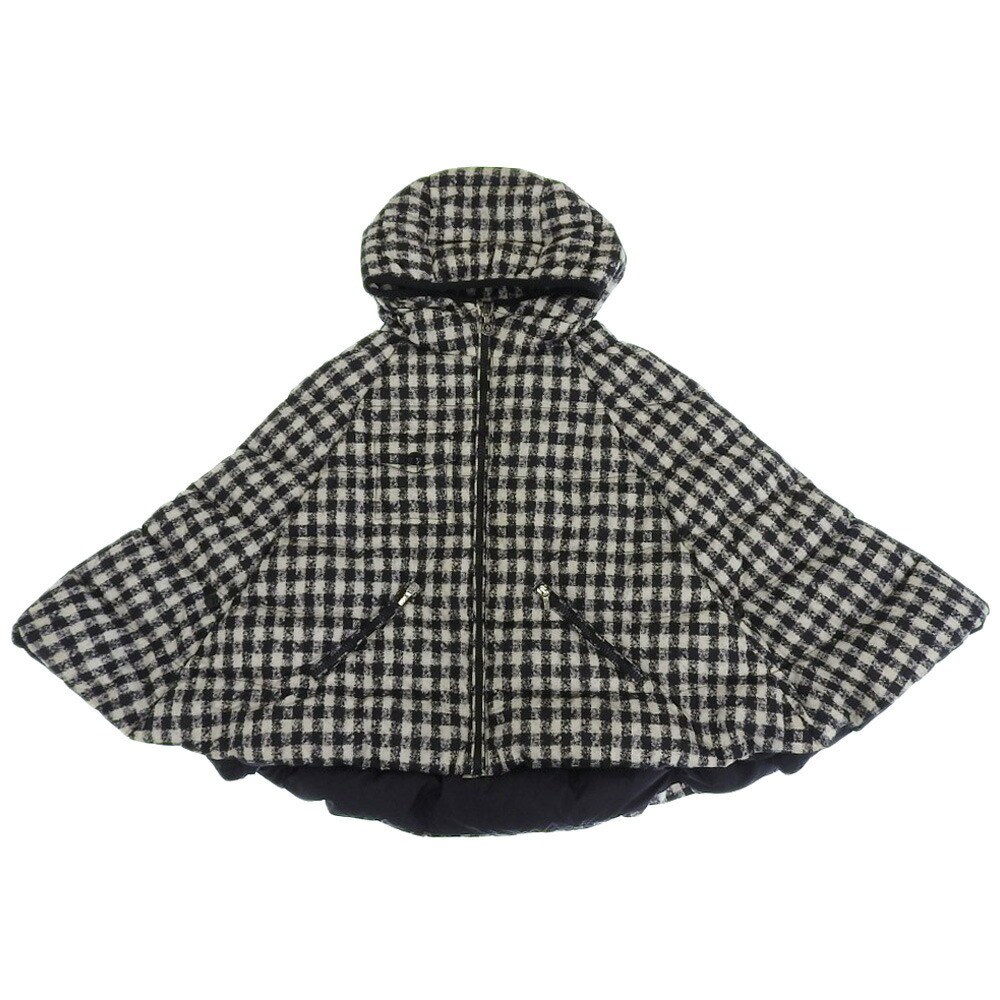 美品 モンクレール 現行タグ AGNES アグネス チェック ポンチョ ケープ ダウン コート 8A 130cm キッズ拍卖
