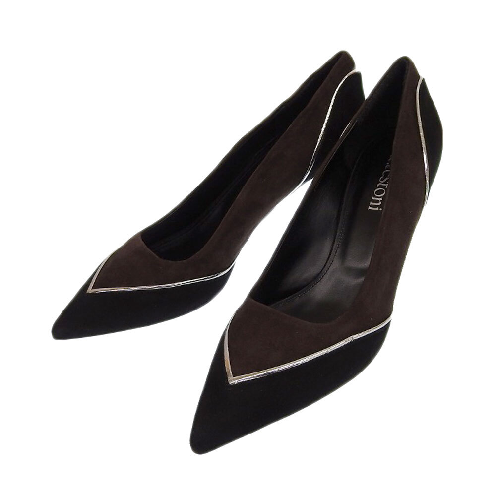 未使用 箱付 ア テストーニ a.testoni 現行販売商品 96702 スエードレザー Vライン ローヒール パンプス 38 24cm 定価96800円拍卖