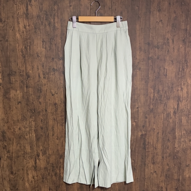 A378◇LAUTREAMONT | ロートレアモン スリット入りパンツ ライトグリーン レディース 40サイズ 中古品拍卖