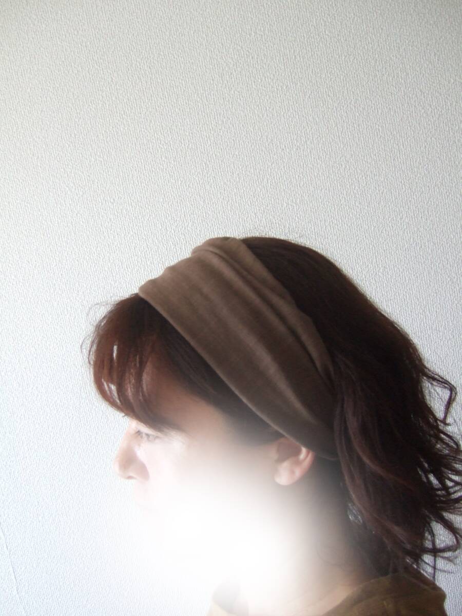 ★即決★ハンドメイド 肌触りの良いスラブダブルガーゼ ミルクチョコ柔らかコットンのゆるターバン***ヘアバンド 大きめターバン 拍卖