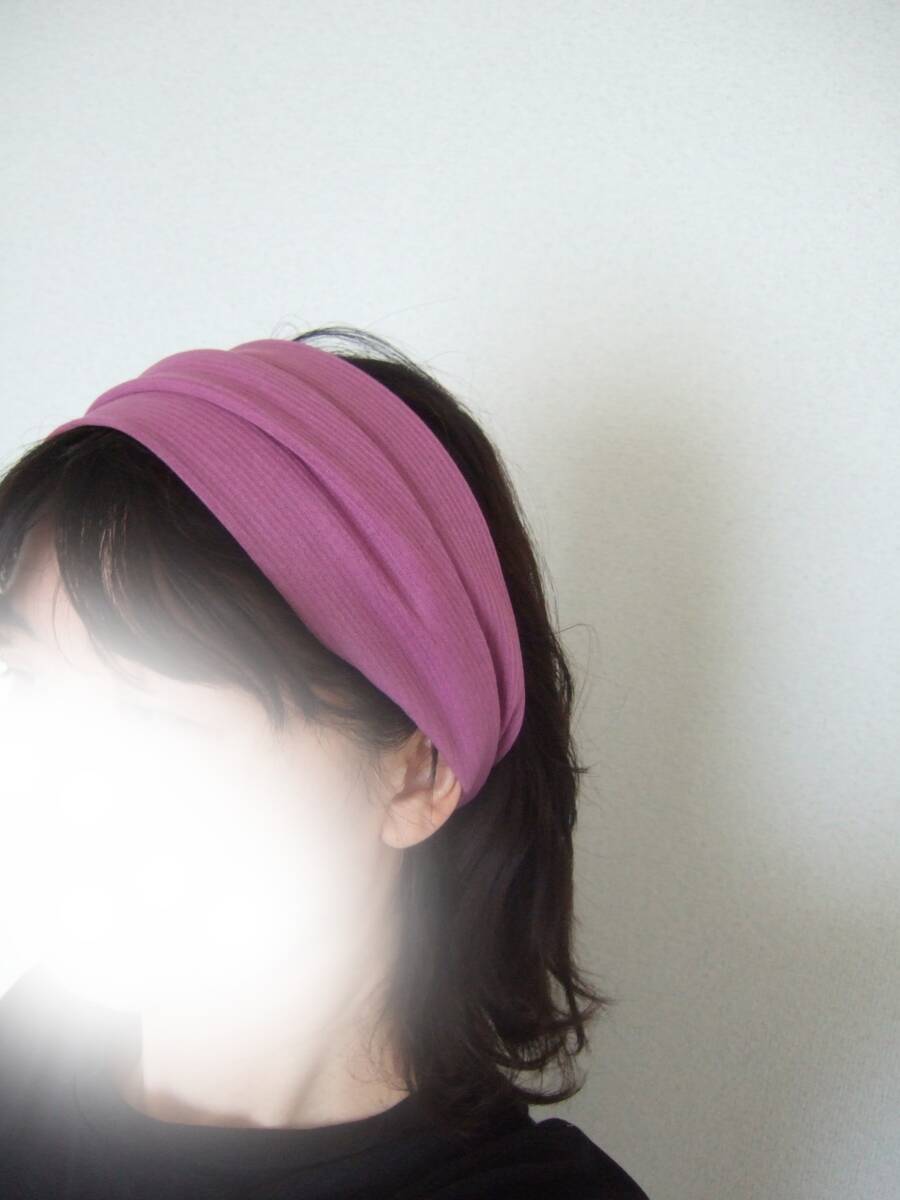 即決★ハンドメイド 夏向け新作★冷感触感 薄手柔らかゆるっと好きな方限定で★ピンクパープル かる~いニットのゆるターバン**拍卖