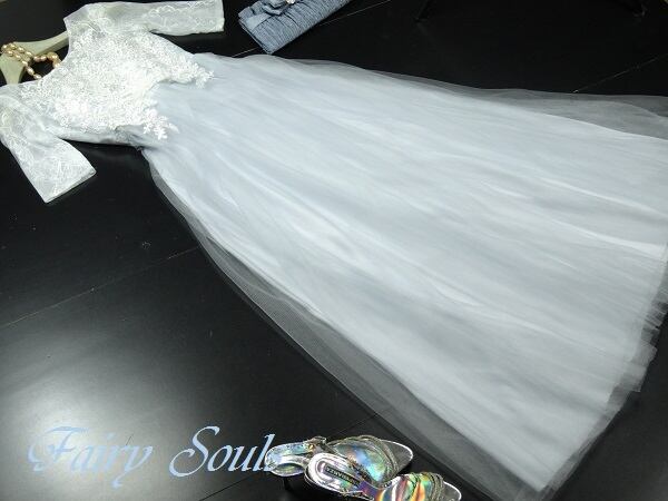 未使用 発表会 演奏会 結婚式 11号(L) 立体刺繍 チュール パ-ティ- ロング丈 ドレス(OPN3392)拍卖