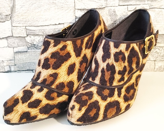 靴 22.5㎝~23.0㎝位 Sサイズ rose de cerise パンプス ハイヒール ヒール8㎝ アニマル柄 茶系 難あり拍卖