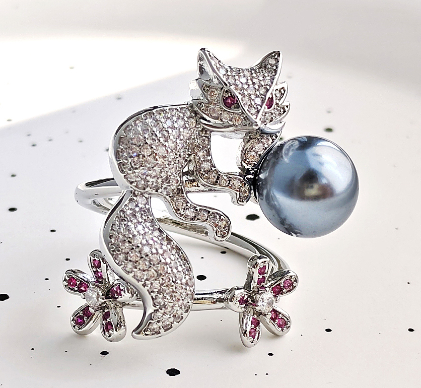 N250649◆Bigstone◆【大豪華ばデザイン*キツネ】キラキラ輝く*ファッション印象*豪華なリング*14~16号拍卖