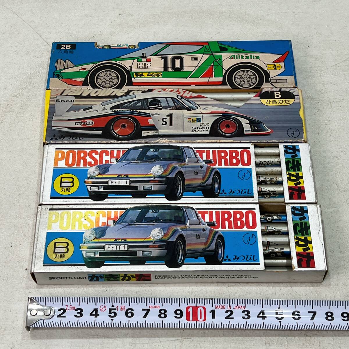三菱鉛筆 かきかた鉛筆 12本×4箱 ランチア・ストラトス(2B)×1 ポルシェ935(B)×1 ポルシェ911ターボ(B)×2(1箱のみ2本使用済) 当時物拍卖