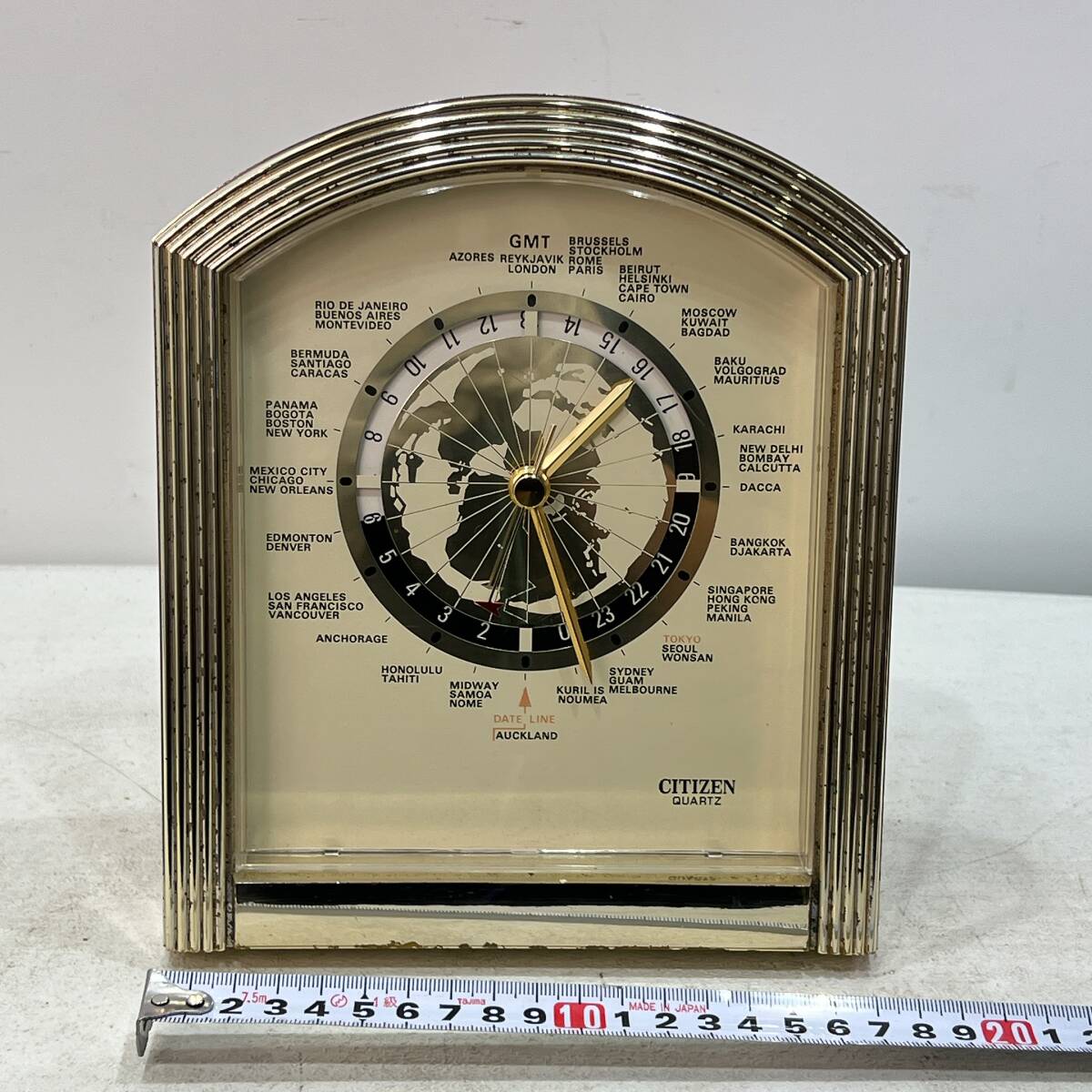 CITIZEN シチズン 世界時計310 置時計 8RW310 金色/アイボリー レトロ アンティーク ビンテージ 動作確認済み 中古拍卖