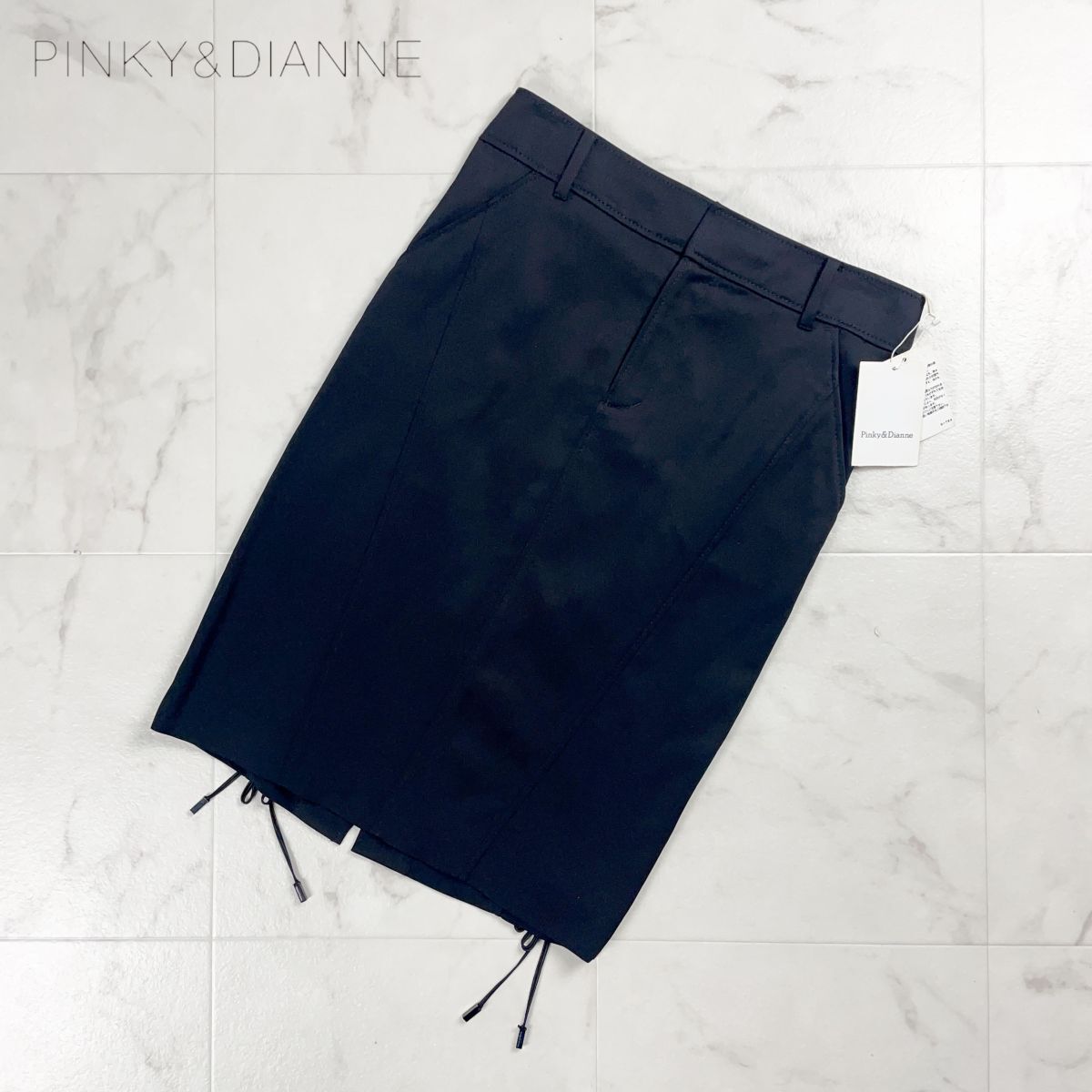 新品未使用 Pinkey&Dianne ピンキーアンドダイアン レースアップデザインタイトスカート ミモレ丈 ブラック 黒 サイズ38*ED726拍卖