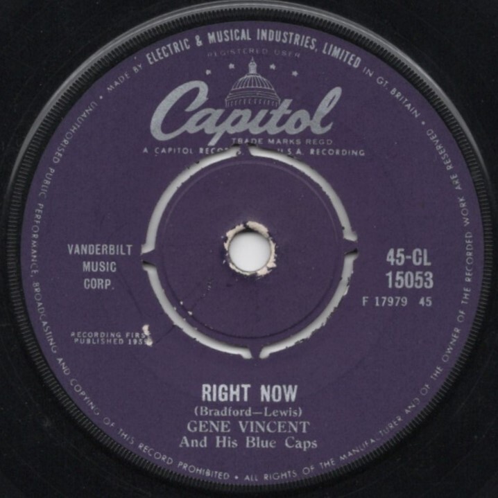 貴重盤 / GENE VINCENT AND THE BLUE CAPS - RIGHT NOW (UK CAPITOL オリジナル 45') / Top Rockin CLUB Jivers classics / ロカビリー拍卖