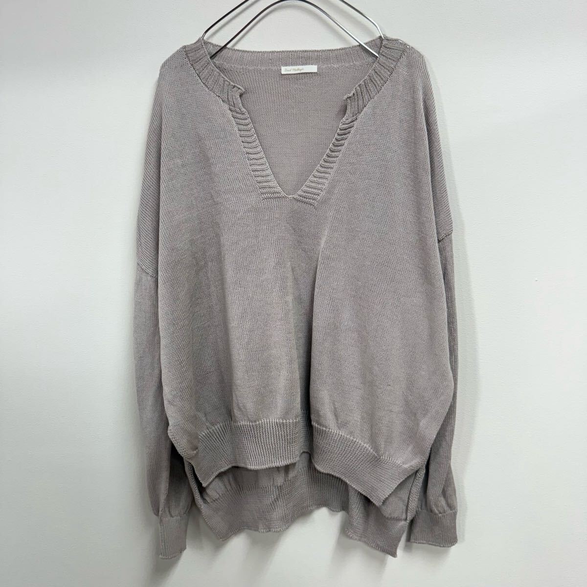 NOLLEY’S ノーリーズ ギマコットンキーネックプルオーバーニット 綿100 グレー キーネック Vネック ニット 拍卖
