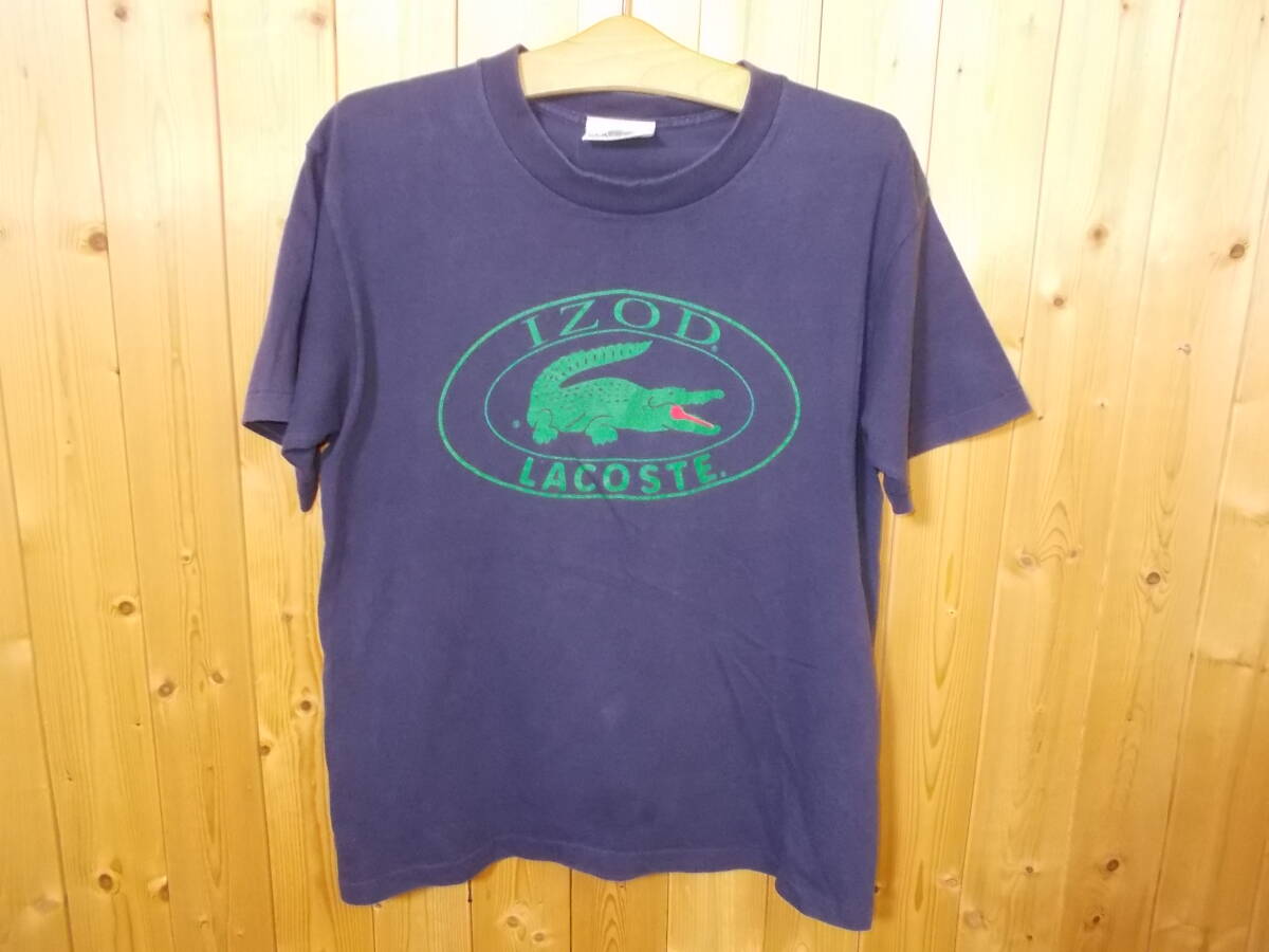 b672◆IZOD LACOSTE Tシャツ◆M USA製 1980~ ヴィンテージ アメリカ製 古着 ラコステ ロゴ 半袖Tシャツ シングルステッチ ゆうパケット7F拍卖