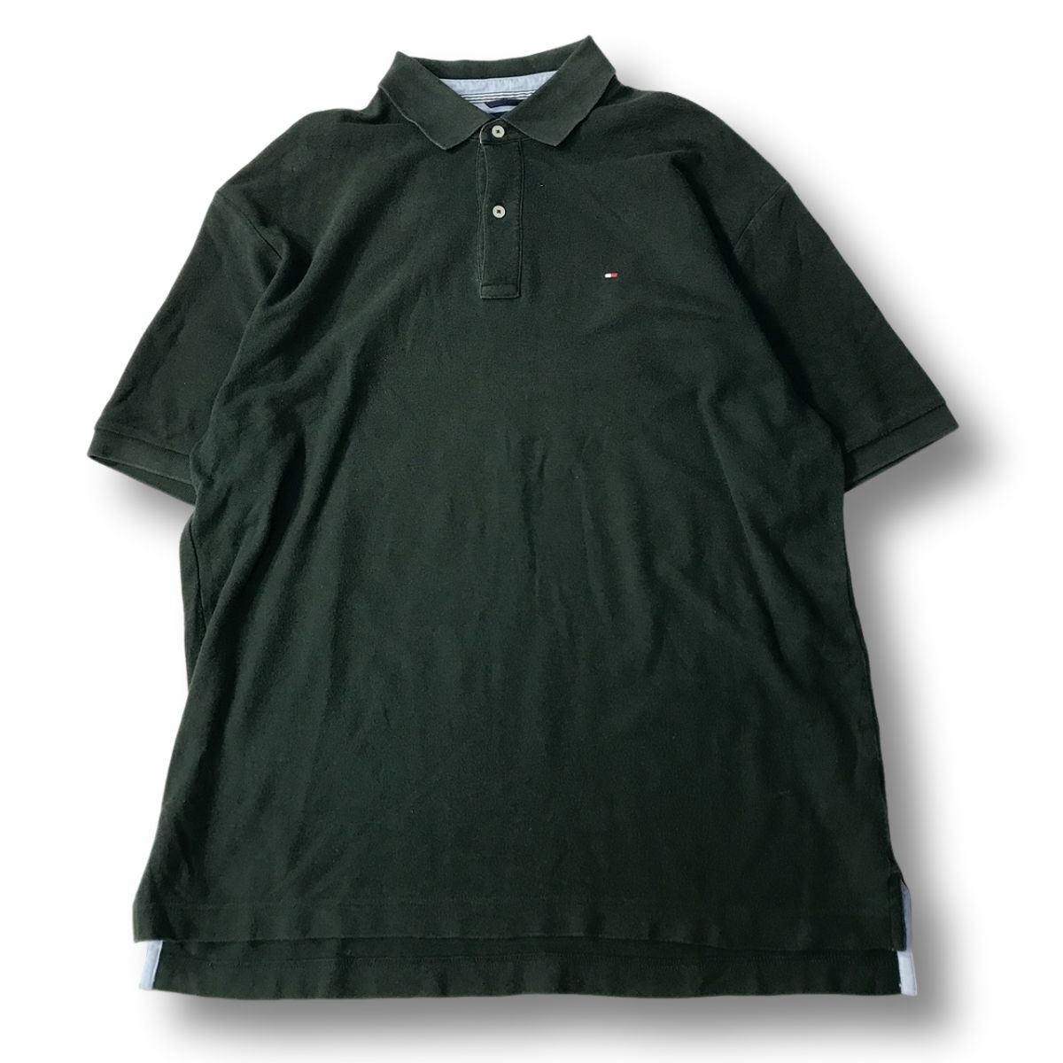 《オススメ◎》TOMMY HILFIGER トミーヒルフィガー★ワンポイント*半袖ポロシャツ*モスグリーン*コットン*サイズXL(MS4390)◆S60拍卖