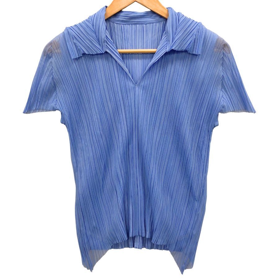 美品◆カットソー プリーツプリーズ イッセイミヤケ 半袖カットソー ブルー レディース サイズ3 PP43-JK542 PLEATS PLEASE【AFB43】拍卖