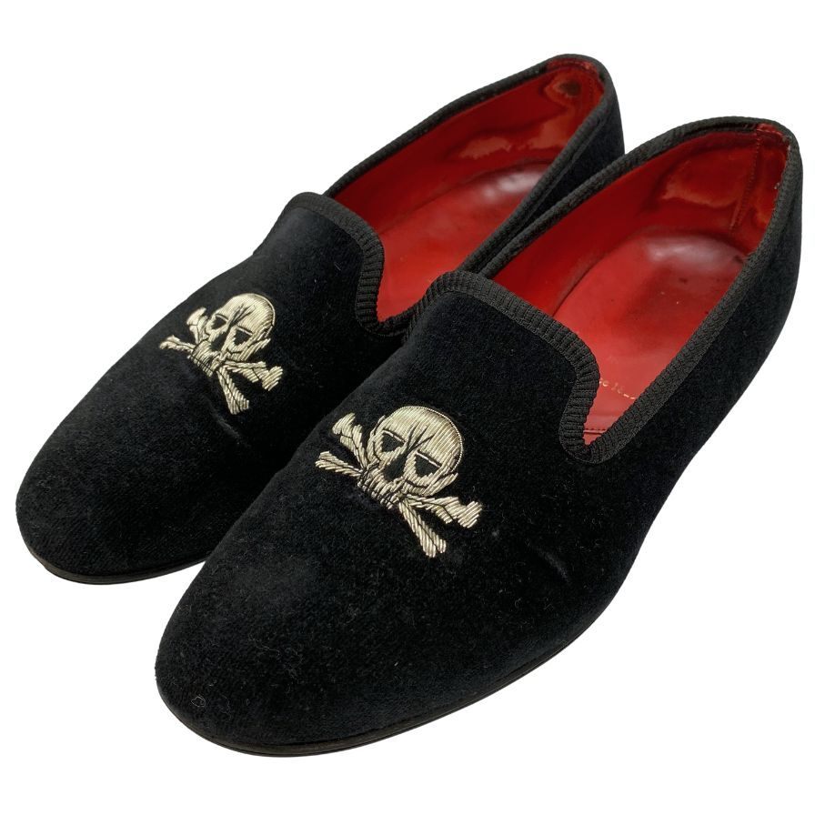 トリッカーズ イングランド チャーチル スカル ボーン スリッポン ブラック ベルベット サイズ6ハーフ メンズ 【AFD13】拍卖