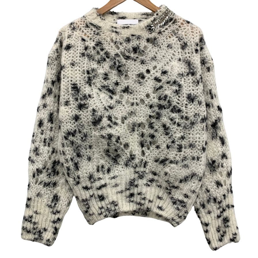 極美品◆セーター ブランド ユニーク セーター モヘア混 襟元ビジューあしらい ハンドメイド イン イタリー レディース サイズ2【AFB26】拍卖