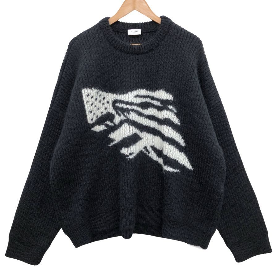 新品同様◆ セリーヌ バイ エディスリマン モヘア クルーネック セーター 2AB05599S ブラック サイズL メンズ CELINE 【AFB31】拍卖