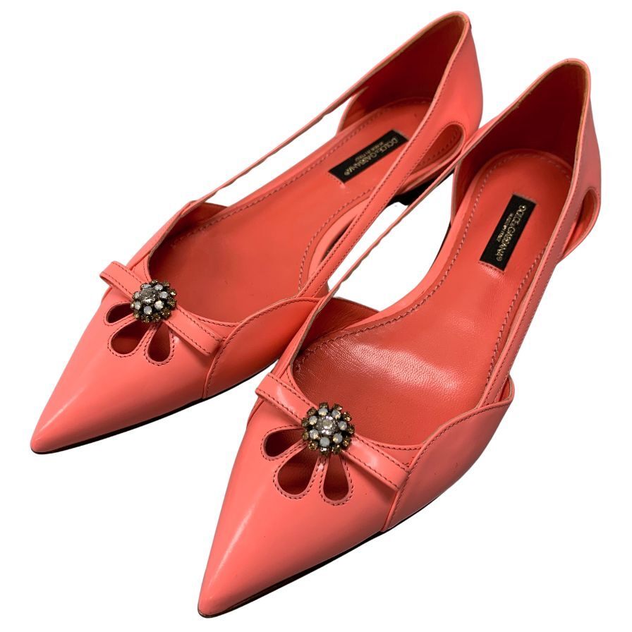 ドルチェ&ガッバーナ エナメル フラットシューズ パンプス ビジューリボン レディース サイズ36 ピンク DOLCE&GABBANA 約23.0cm【AFC28】拍卖